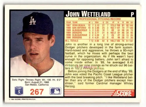Original gloss of John Wetteland Los Angeles Dodgers baseball card from 1991 Score