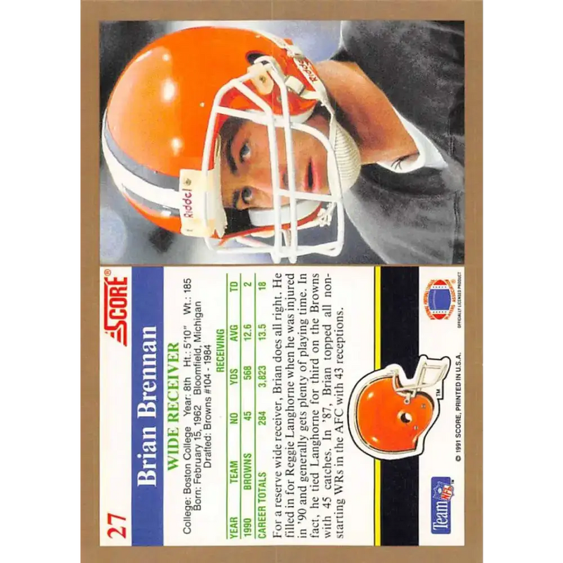 1991 Score #27 Brian Brennan EX Excellent Cleveland Browns Football Card - Football Card Single