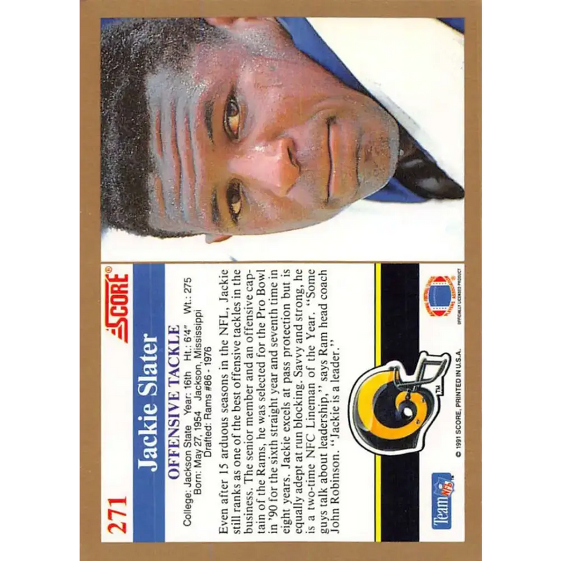 1991 Score #271 Jackie Slater EX Excellent Los Angeles Rams Football Card - Football Card Single