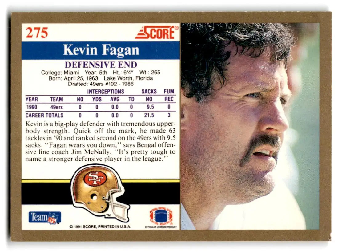 1991 Score #275 Kevin Fagan - Football Card Single