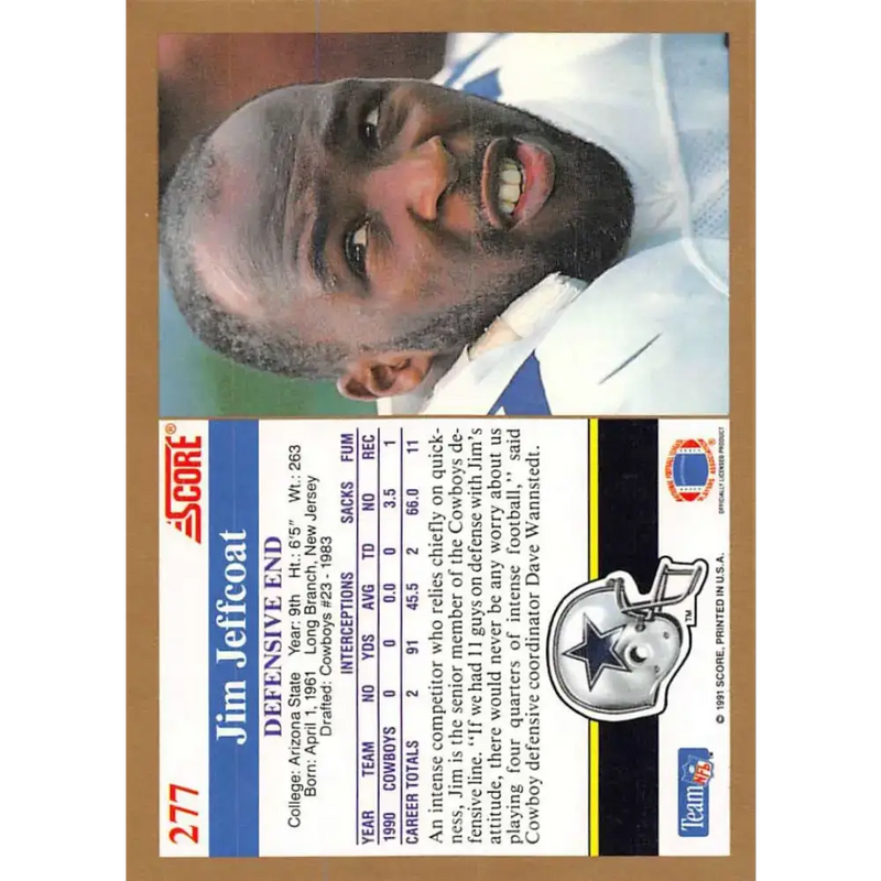 1991 Score #277 Jim Jeffcoat EX Excellent Dallas Cowboys Football Card - Football Card Single