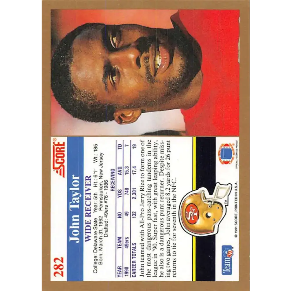1991 Score #282 John Taylor EX Excellent San Francisco 49ers Football Card - Football Card Single