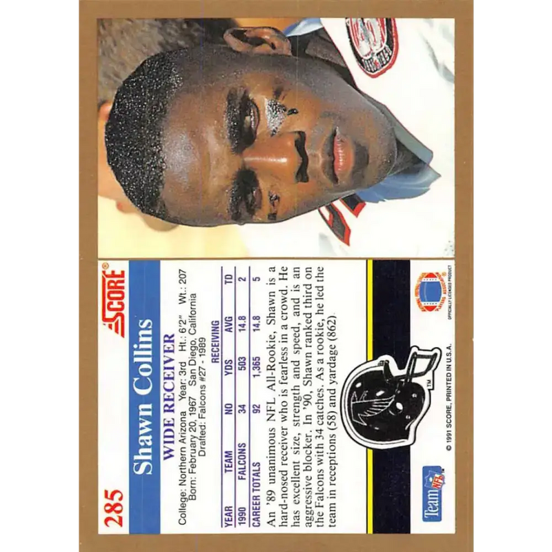 1991 Score #285 Shawn Collins EX Excellent Atlanta Falcons Football Card - Football Card Single