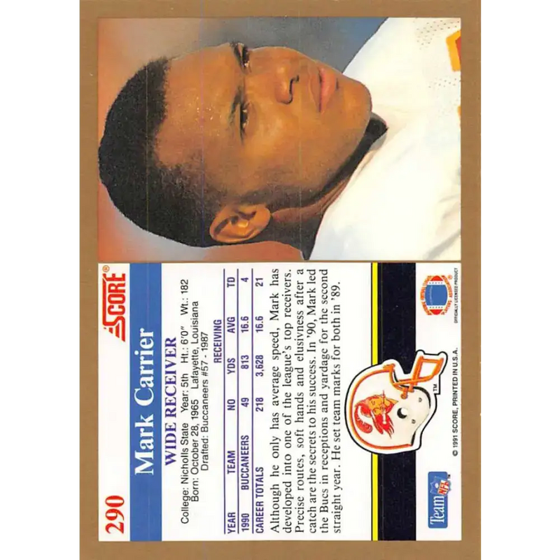 1991 Score #290 Mark Carrier EX Excellent Tampa Bay Buccaneers Football Card - Football Card Single