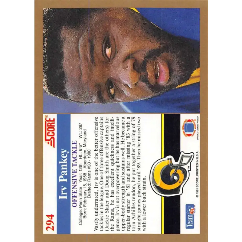 1991 Score #294 Irv Pankey EX Excellent Los Angeles Rams Football Card - Football Card Single