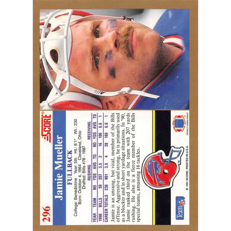 1991 Score #296 Jamie Mueller EX Excellent Buffalo Bills Football Card - Football Card Single