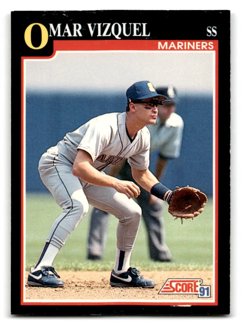 Original gloss Omar Vizquel baseball card from 1991 Score #299 Excellent Mariners