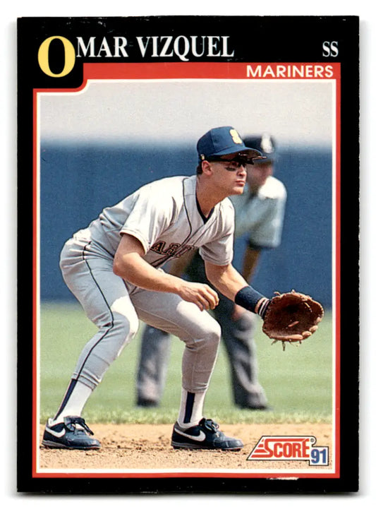 Original gloss Omar Vizquel baseball card from 1991 Score #299 Excellent Mariners