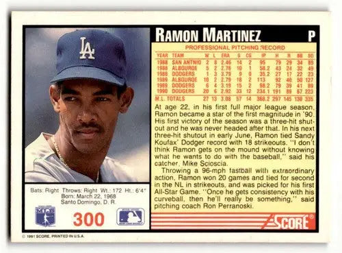 1991 Score #300 Ramon Martinez Los Angeles Dodgers Baseball Cards EX ID:55151 - Baseball Card Single