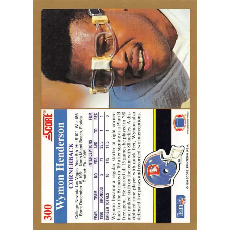 1991 Score #300 Wymon Henderson EX Excellent Denver Broncos Football Card - Football Card Single