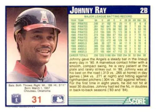 1991 Score #31 Johnny Ray baseball card with original gloss in EX/NM condition