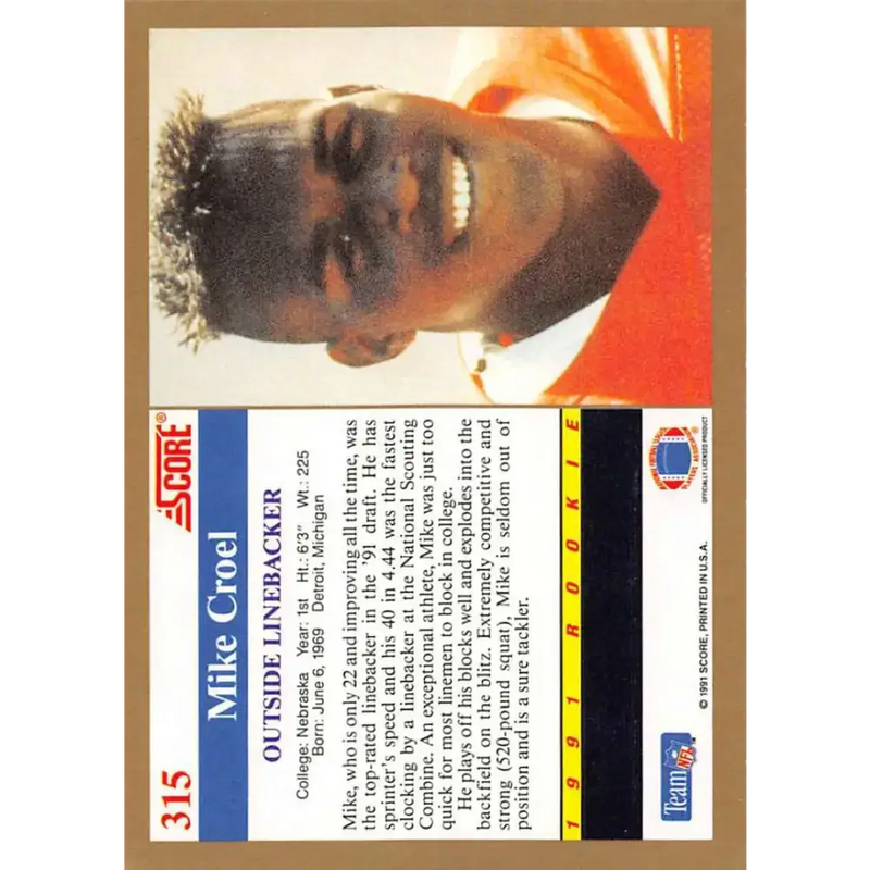 1991 Score #315 Mike Croel EX Excellent RC Rookie Nebraska Cornhuskers Football Card - Football Card Single