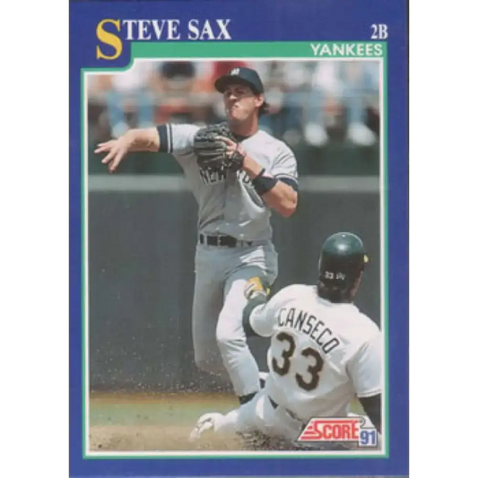 1991 Score #32 Steve Sax NM-MT New York Yankees Baseball Card - Baseball Card Single