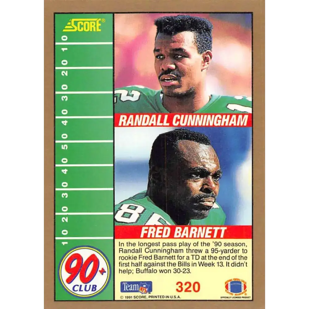 1991 Score #320 Randall Cunningham/Fred Barnett EX Excellent Philadelphia Eagles Football Card - Football Card Single