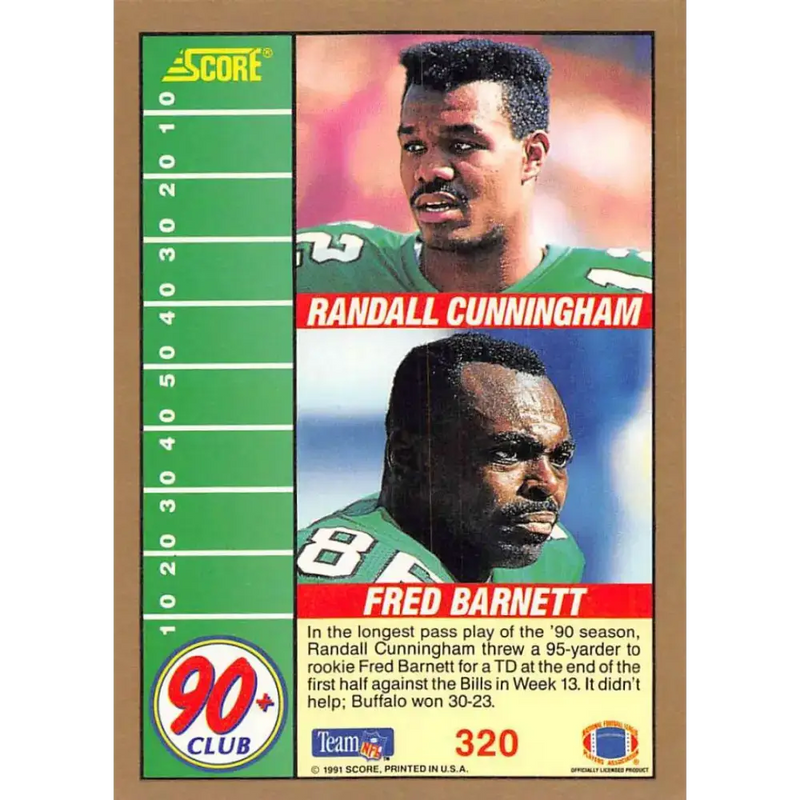 1991 Score #320 Randall Cunningham/Fred Barnett EX Excellent Philadelphia Eagles Football Card - Football Card Single