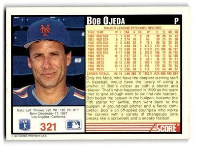 1991 Score #321 Bob Ojeda - Baseball Card Single