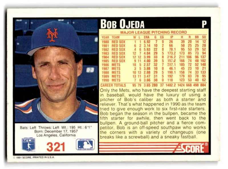 1991 Score #321 Bob Ojeda - Baseball Card Single