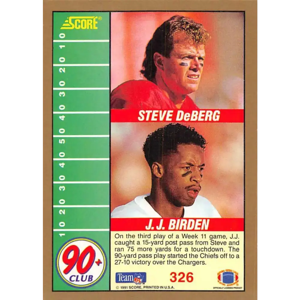 1991 Score #326 Steve DeBerg/J.J. Birden EX Excellent RC Rookie Kansas City Chiefs Football Card - Football Card Single