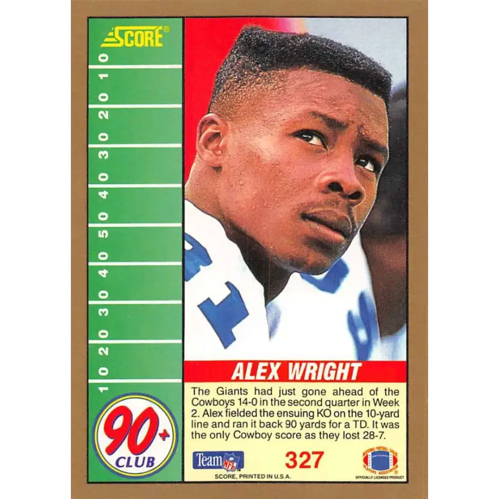 1991 Score #327 Alex Wright EX Excellent Dallas Cowboys Football Card - Football Card Single