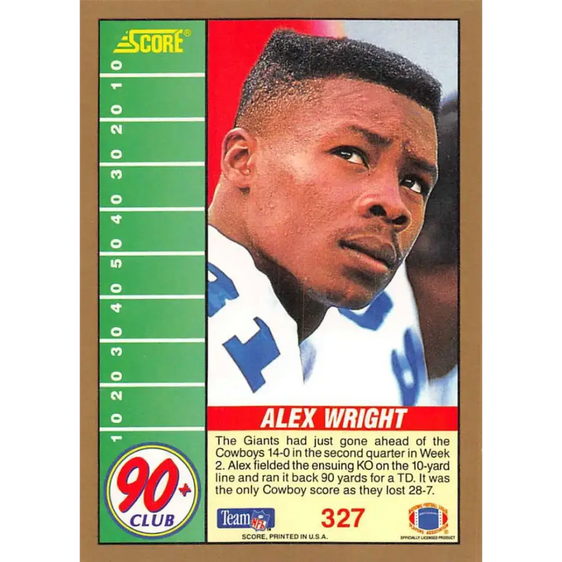 1991 Score #327 Alex Wright EX Excellent Dallas Cowboys Football Card - Football Card Single