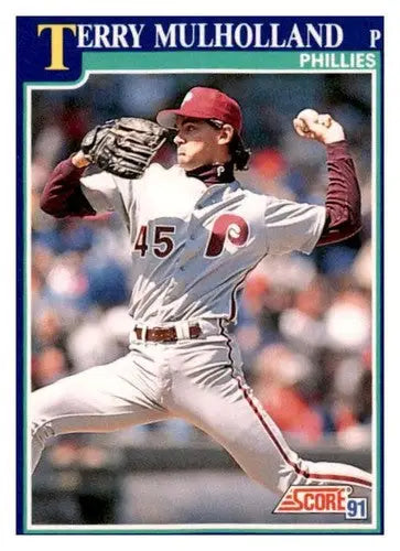 Original gloss baseball card featuring Terry Mulholland from 1991 Score #33