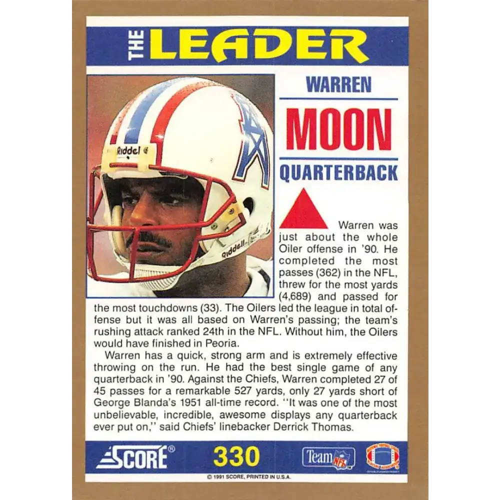 1991 Score #330 Warren Moon EX Excellent Houston Oilers Football Card - Football Card Single