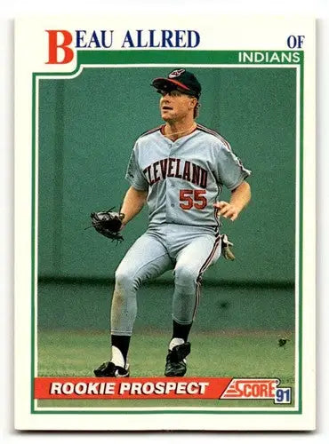 Original gloss Beau Allred Cleveland baseball card from 1991 Score #338 featuring Allred Cleveland Indians