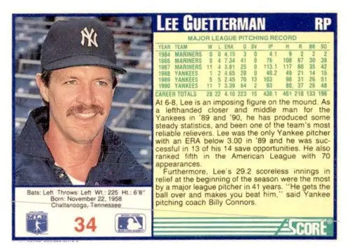 1991 Score #34 Lee Guetterman EX/NM - Baseball Card Single