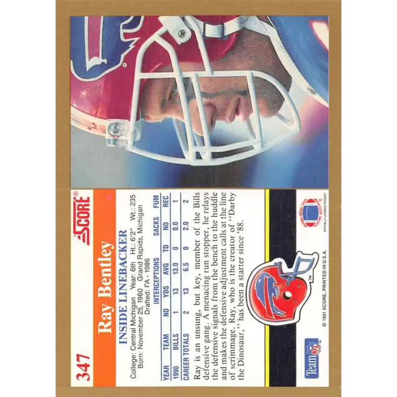 1991 Score #347 Ray Bentley EX Excellent Buffalo Bills Football Card - Football Card Single