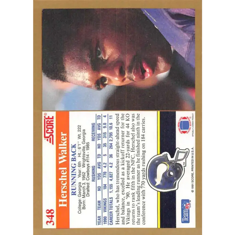 1991 Score #348 Herschel Walker EX Excellent Minnesota Vikings Football Card - Football Card Single