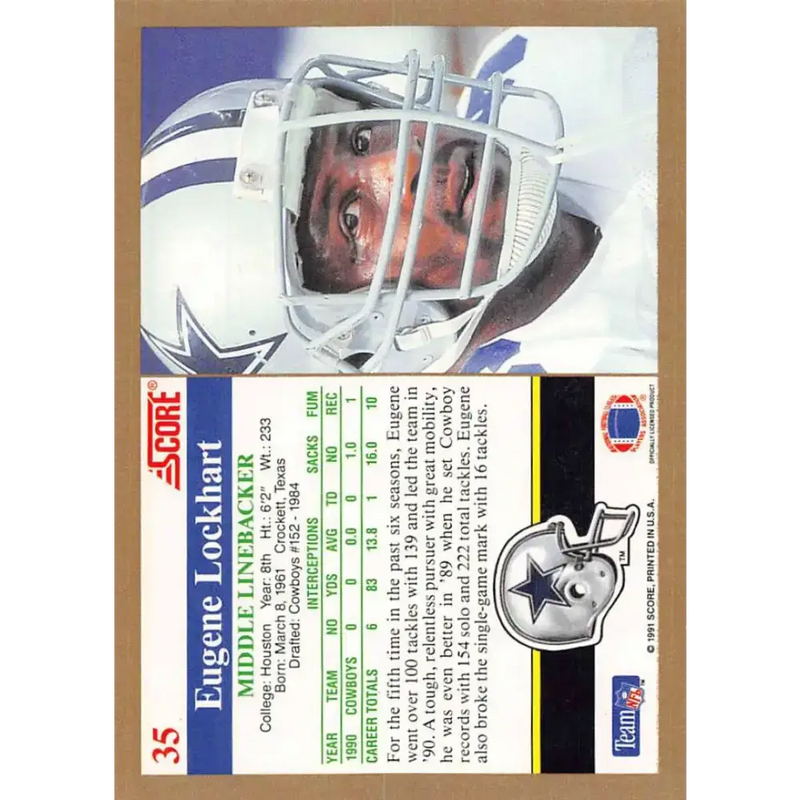 1991 Score #35 Eugene Lockhart EX Excellent Dallas Cowboys Football Card - Football Card Single