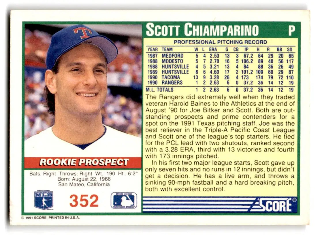 1991 Score #352 Scott Chiamparino - Baseball Card Single