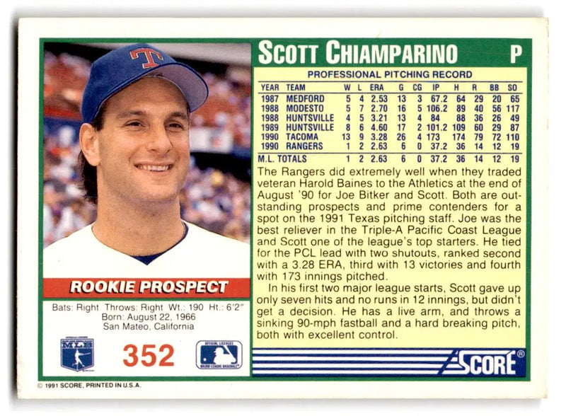 1991 Score #352 Scott Chiamparino - Baseball Card Single
