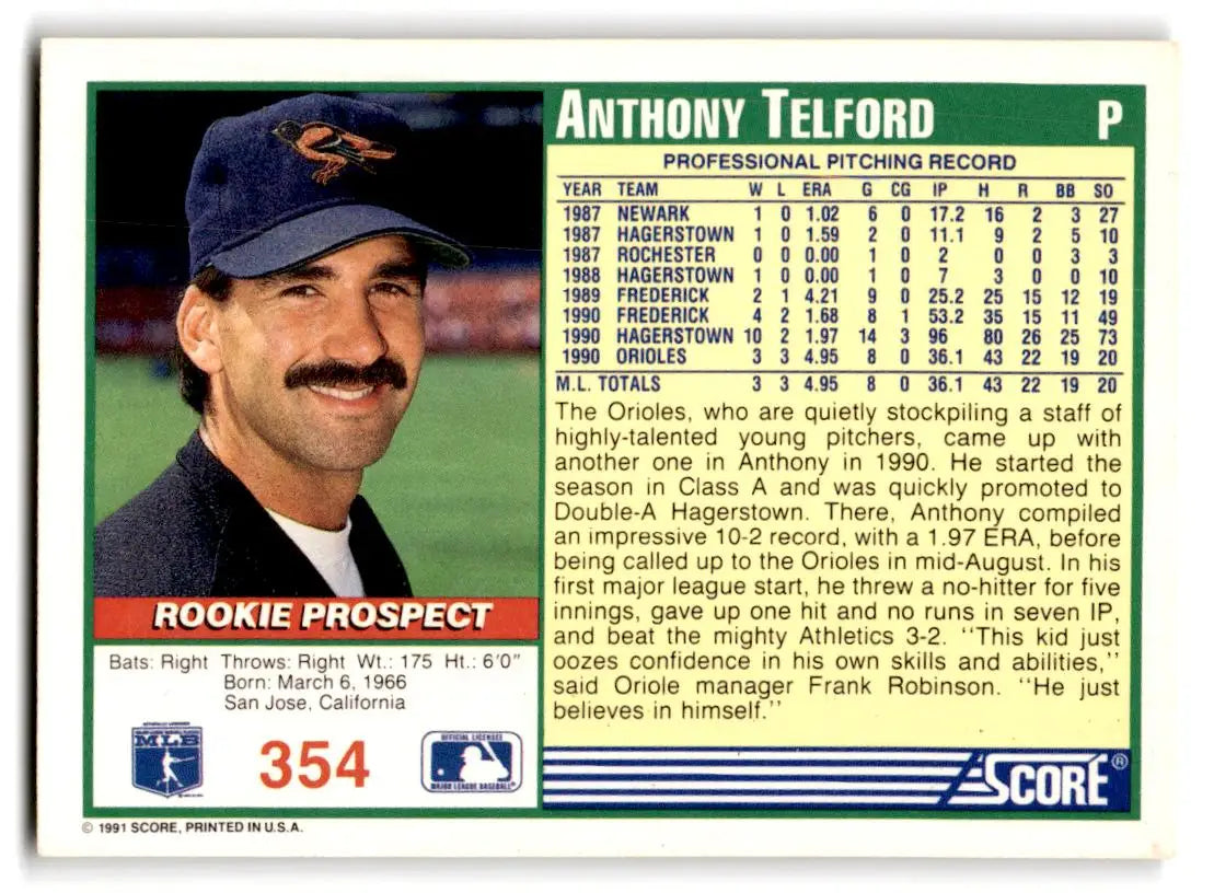 1991 Score #354 Anthony Telford - Baseball Card Single