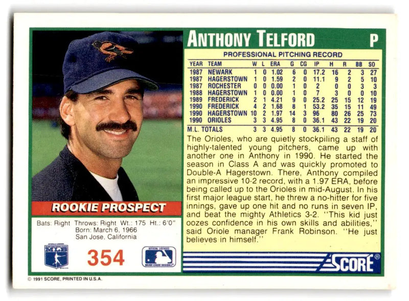 1991 Score #354 Anthony Telford - Baseball Card Single