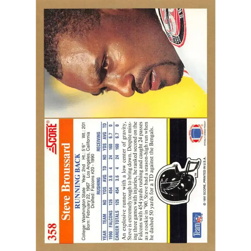 1991 Score #358 Steve Broussard EX Excellent Atlanta Falcons Football Card - Football Card Single