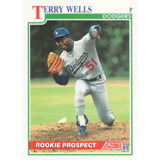 1991 Score #359 Terry Wells NM-MT RC Rookie Los Angeles Dodgers Baseball Card - Baseball Card Single
