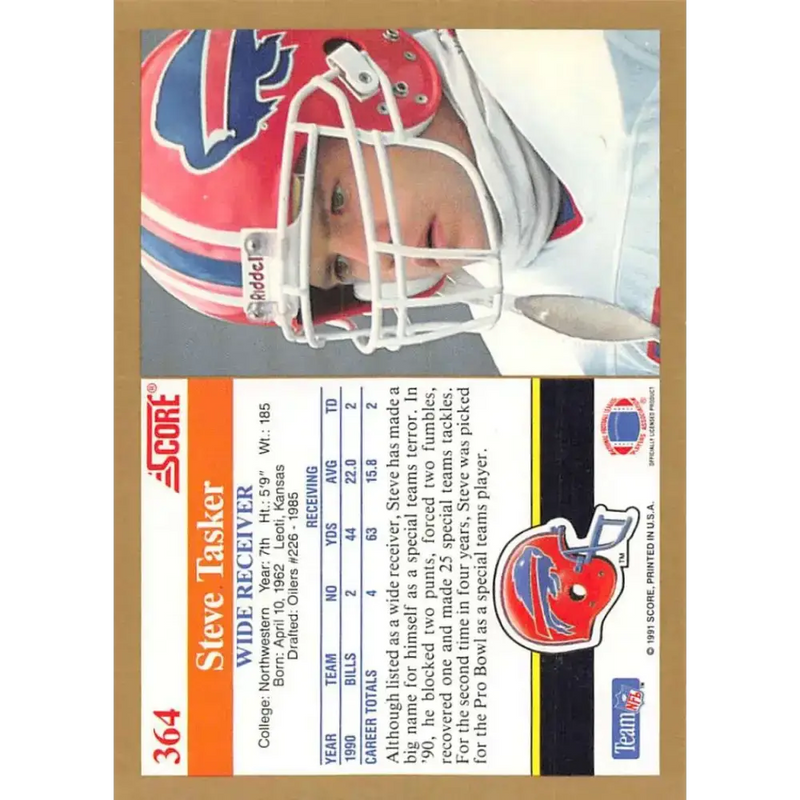 1991 Score #364 Steve Tasker EX Excellent Buffalo Bills Football Card - Football Card Single