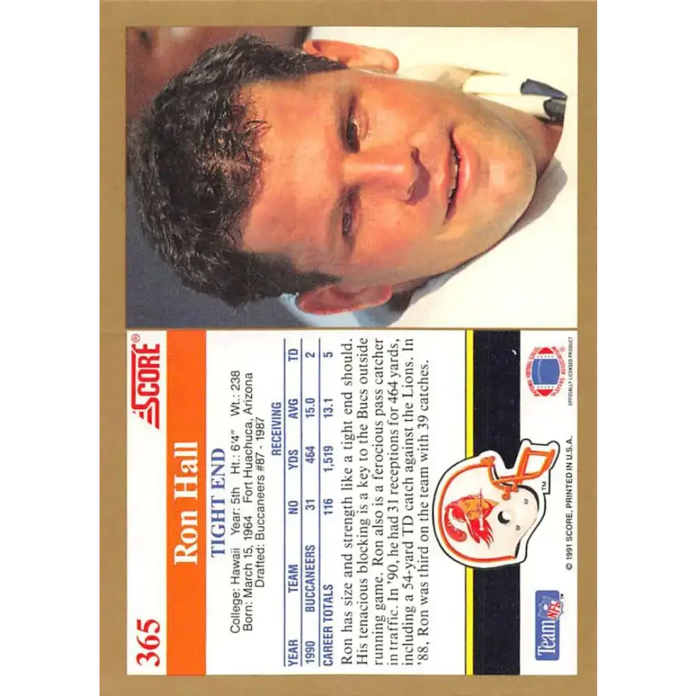 1991 Score #365 Ron Hall EX Excellent Tampa Bay Buccaneers Football Card - Football Card Single