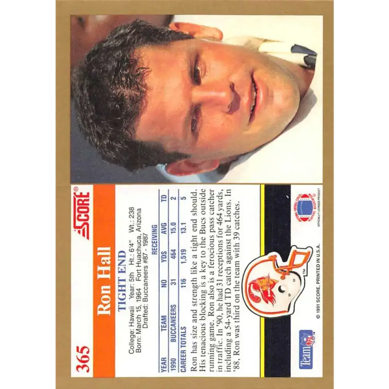 1991 Score #365 Ron Hall EX Excellent Tampa Bay Buccaneers Football Card - Football Card Single
