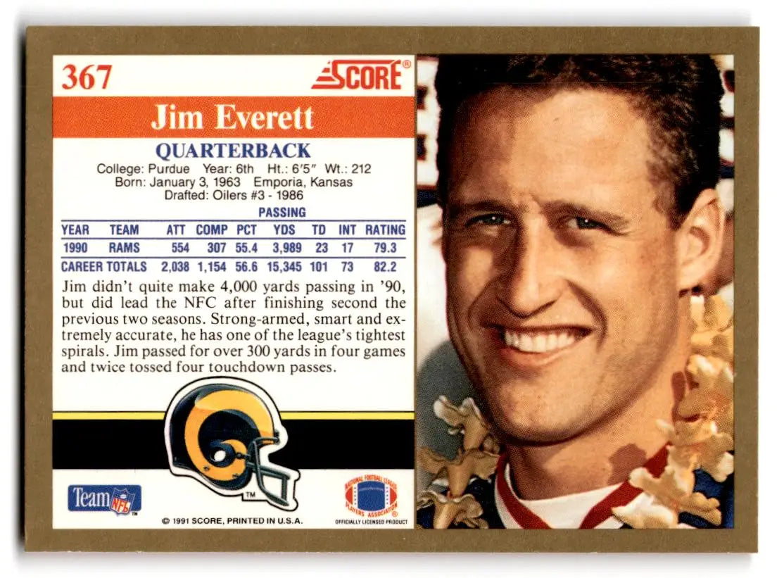 1991 Score #367 Jim Everett - Football Card Single