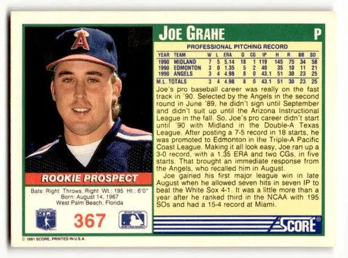 1991 Score #367 Joe Grahe California Angels Baseball Cards EX/NM ID:57509 - Baseball Card Single