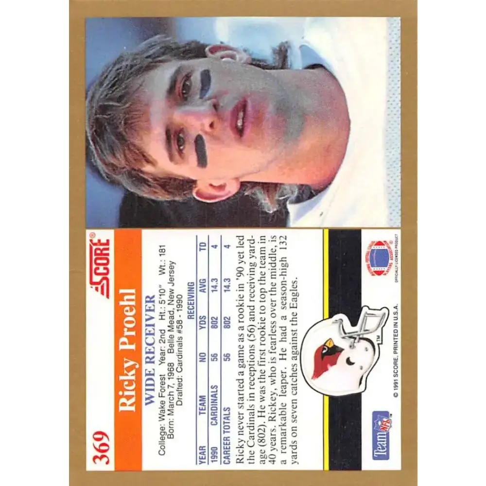 1991 Score #369 Ricky Proehl EX Excellent Phoenix Cardinals Football Card - Football Card Single