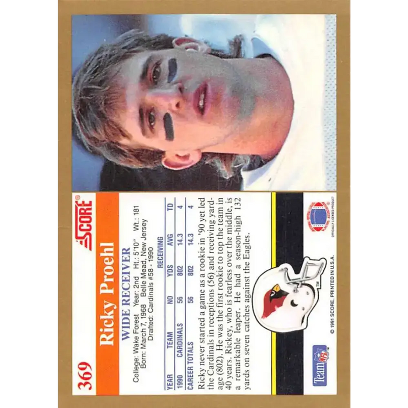 1991 Score #369 Ricky Proehl EX Excellent Phoenix Cardinals Football Card - Football Card Single