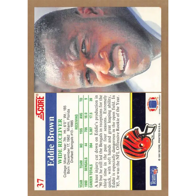 1991 Score #37 Eddie Brown EX Excellent Cincinnati Bengals Football Card - Football Card Single