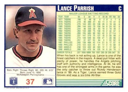 Original gloss Lance Parrish baseball card from 1991 Score #37 featuring Lance Parrish