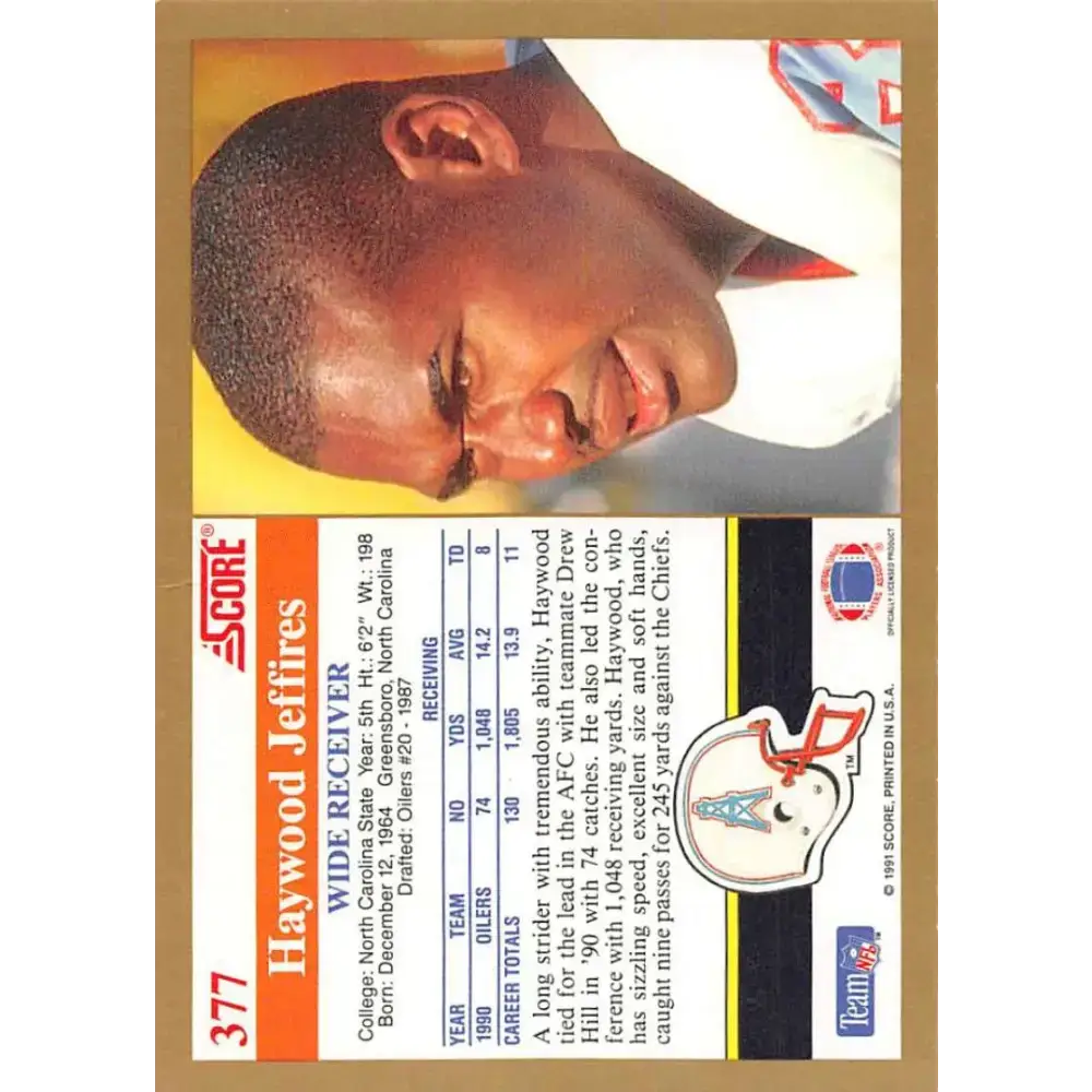 1991 Score #377 Haywood Jeffires EX Excellent Houston Oilers Football Card - Football Card Single