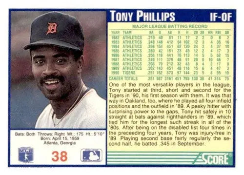 1991 Score #38 Tony Phillips EX/NM - Baseball Card Single