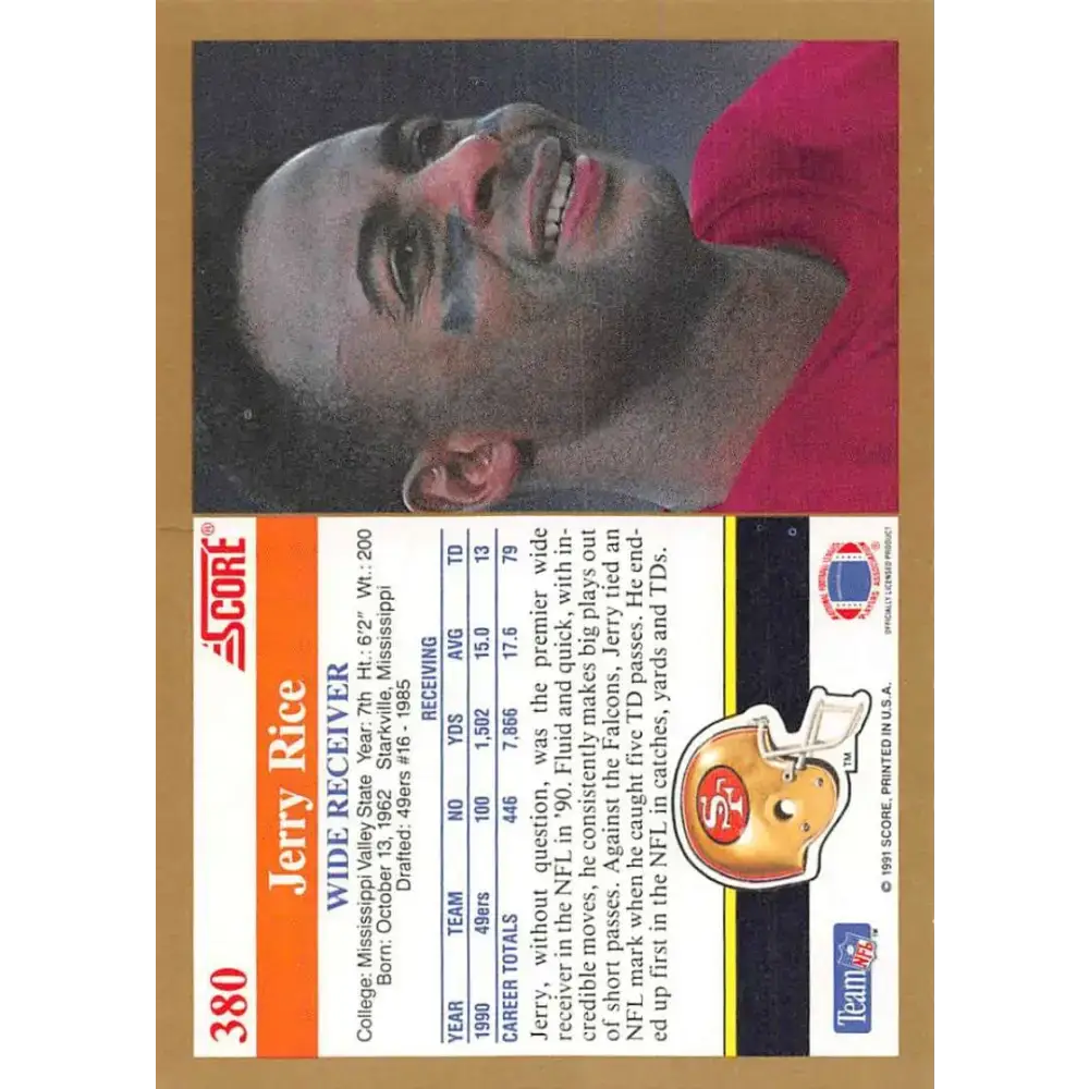 1991 Score #380 Jerry Rice EX Excellent San Francisco 49ers Football Card - Football Card Single