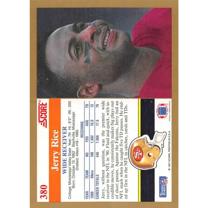 1991 Score #380 Jerry Rice EX Excellent San Francisco 49ers Football Card - Football Card Single